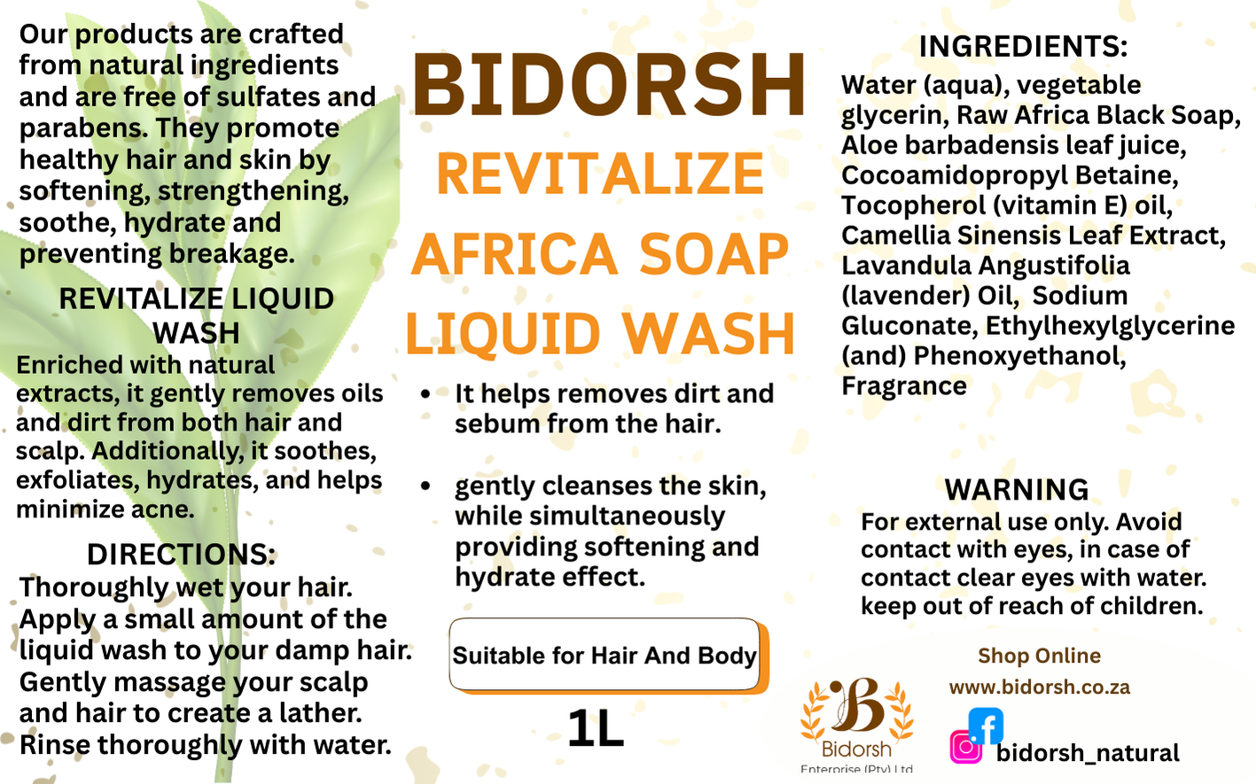 Revitalize Africa soap liquid wash 1liter label