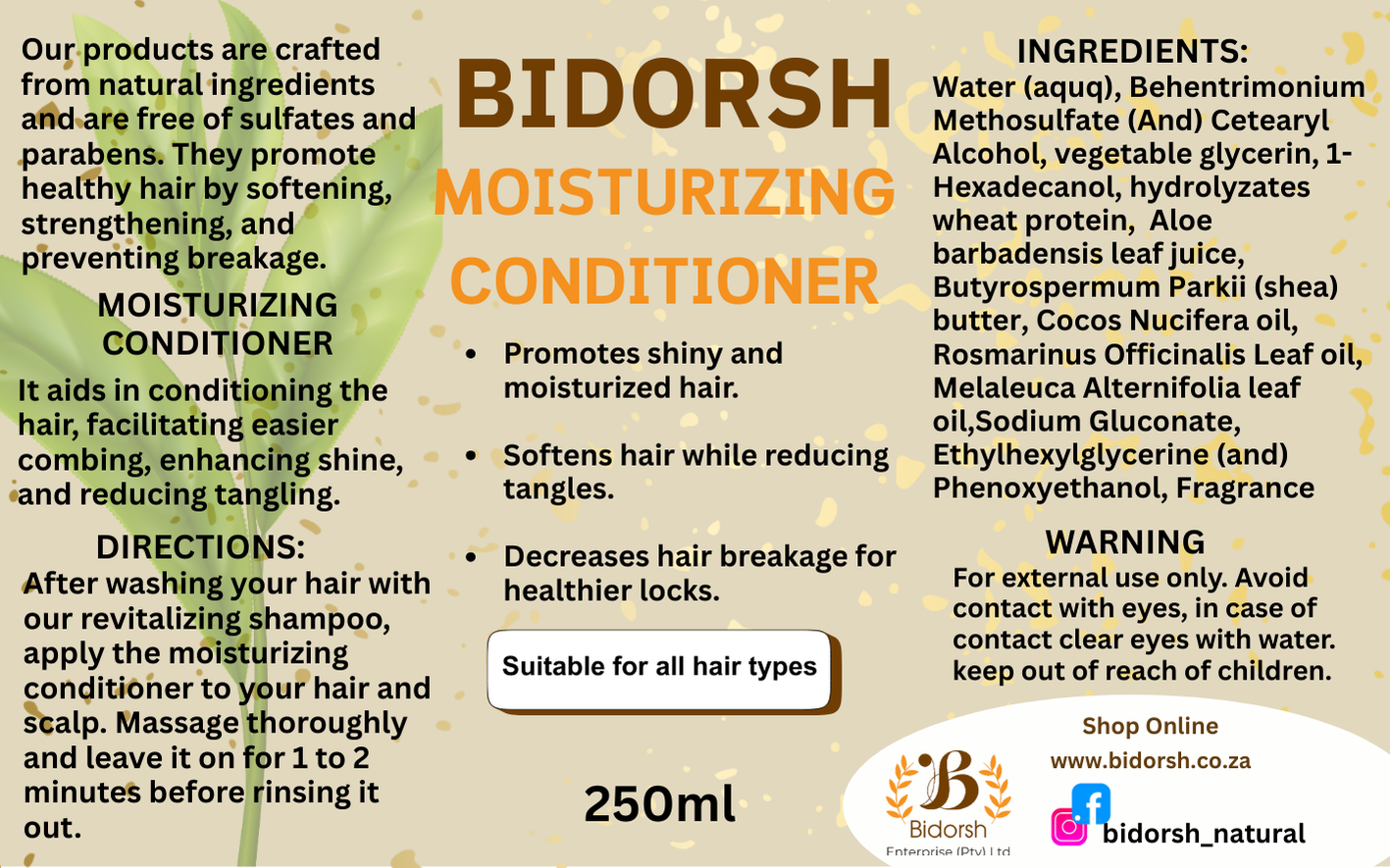 MOISTURIZING CONDITIONER 250ml label